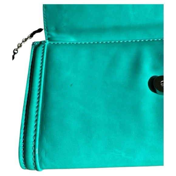 Melie Bianco Patent Gloss Clutch Aqua Green Metal Strap - Picture 10 of 12
